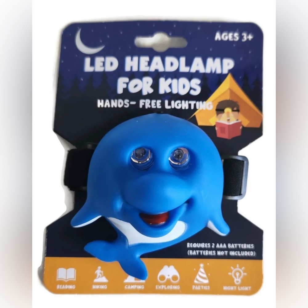 New LED DOLPHIN Animal Headlamp For Kids Hands Free Lighting Indoor or Outdoors